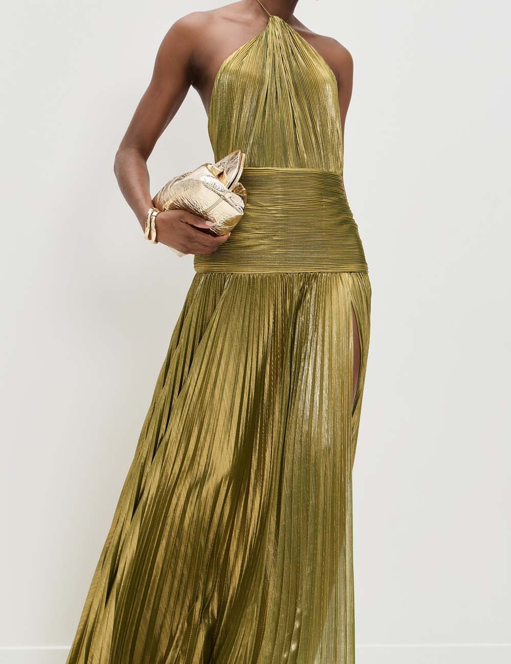 Sexy Pleated Halter Backless Side Slit Dress