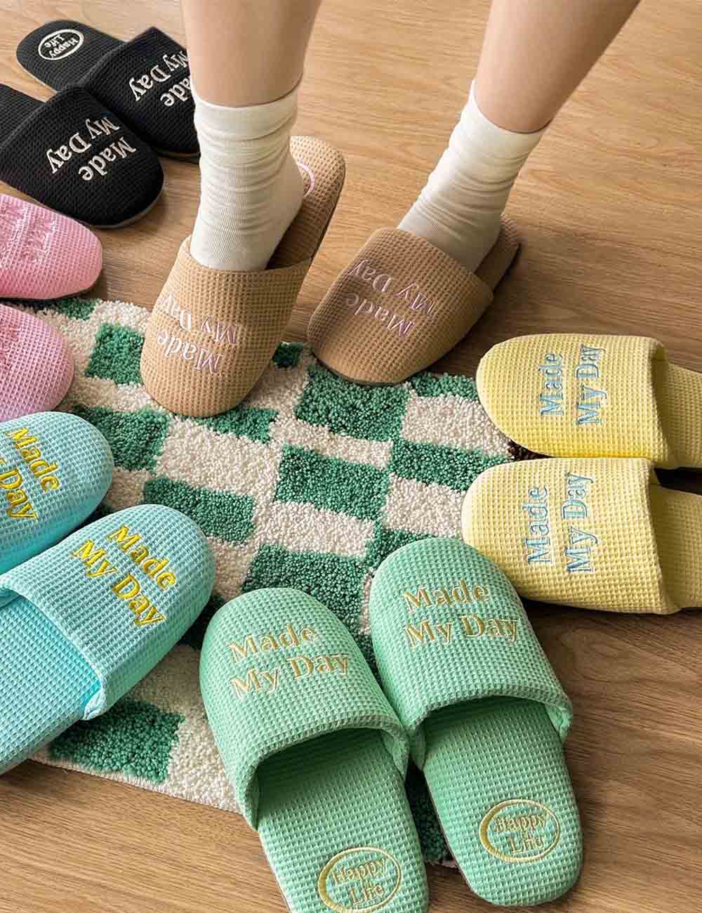 Soft Letter Embroidered Waffle Indoor Slippers