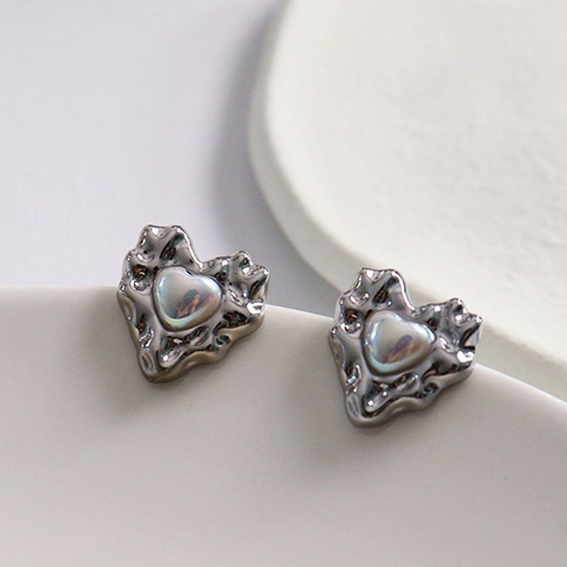 Gold Plated Heart Pearl Stud Earrings