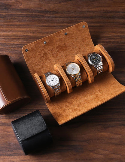 Minimalist Watch Roll Travel Case for 3 Watches