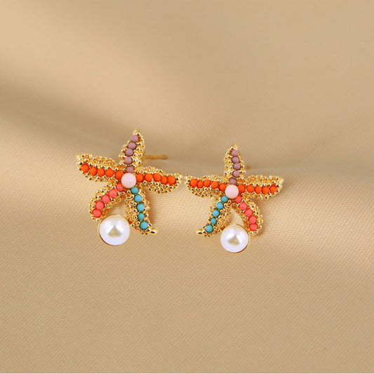 Vintage Colorful Starfish Stud Earrings