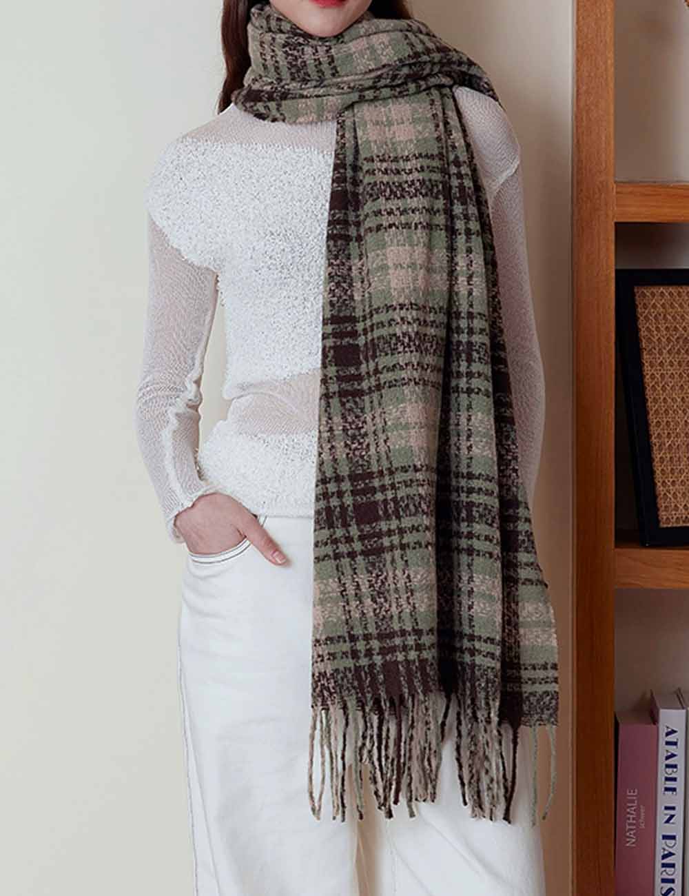 Vintage Plaid Warm Tassel Warm Scarf