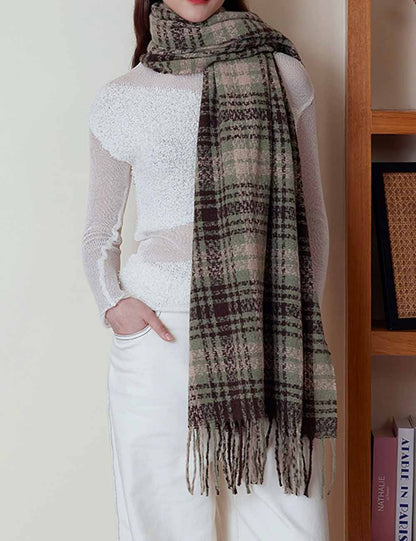 Vintage Plaid Warm Tassel Warm Scarf