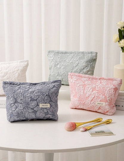 Floral Jacquard Portable Cosmetic Bag