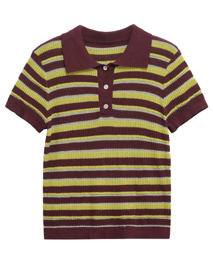 Color Block Striped Short Sleeve Knit Top