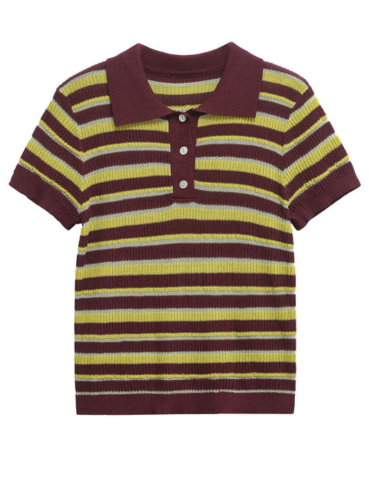 Color Block Striped Short Sleeve Knit Top