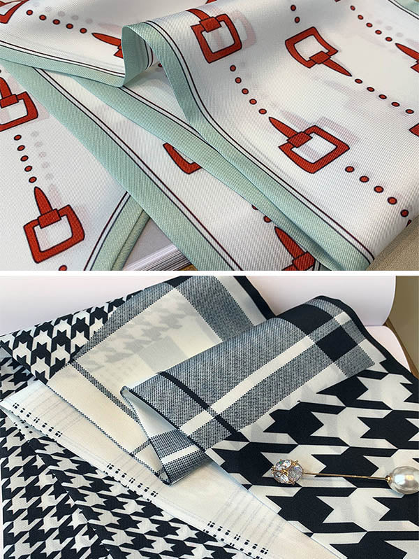 Original Striped&Plaid Print Hair Band&Silk Scarf