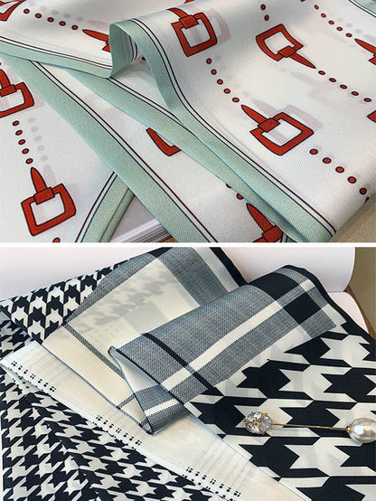 Original Striped&Plaid Print Hair Band&Silk Scarf