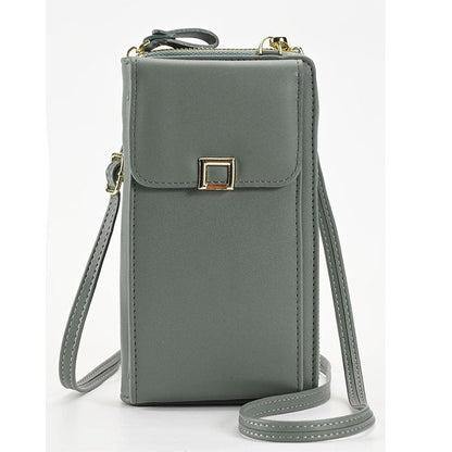 Solid Color PU Leather Multifunctional Purse Mobile Phone One Shoulder Crossbody Bag