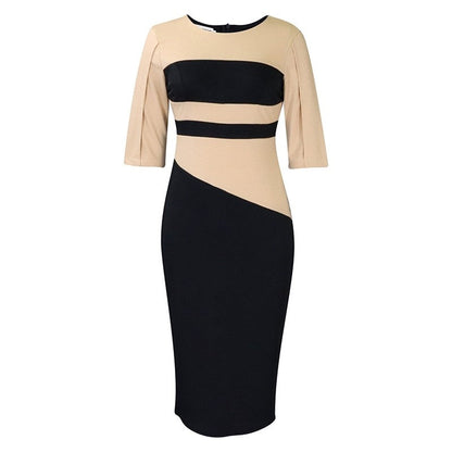 Plus Size OL Split Sleeve Colorblocking Hipster Dress