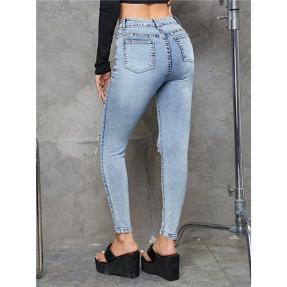 Classic Ripped High Waist Slim Fit Skinny Jeans