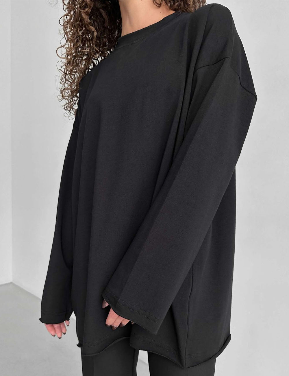 Simple Distressed Crew Neck Long Sleeve Top