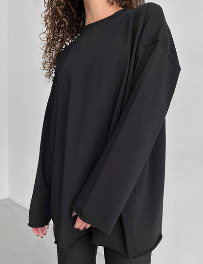 Simple Distressed Crew Neck Long Sleeve Top