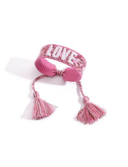Cute Letter Print Braided Tassel Bracelet