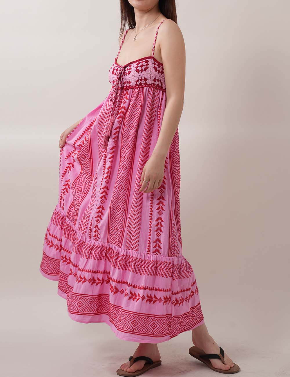 Color Block Embroider String Midi Dresses