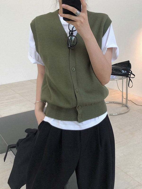 Leisure Solid Knitting Sweater Vest