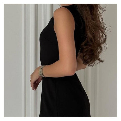 Sleeveless Patchwork Pleated Top With Short Dress