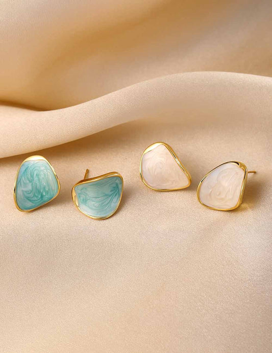 Elegant Gold Irregular Enamel Stud Earrings
