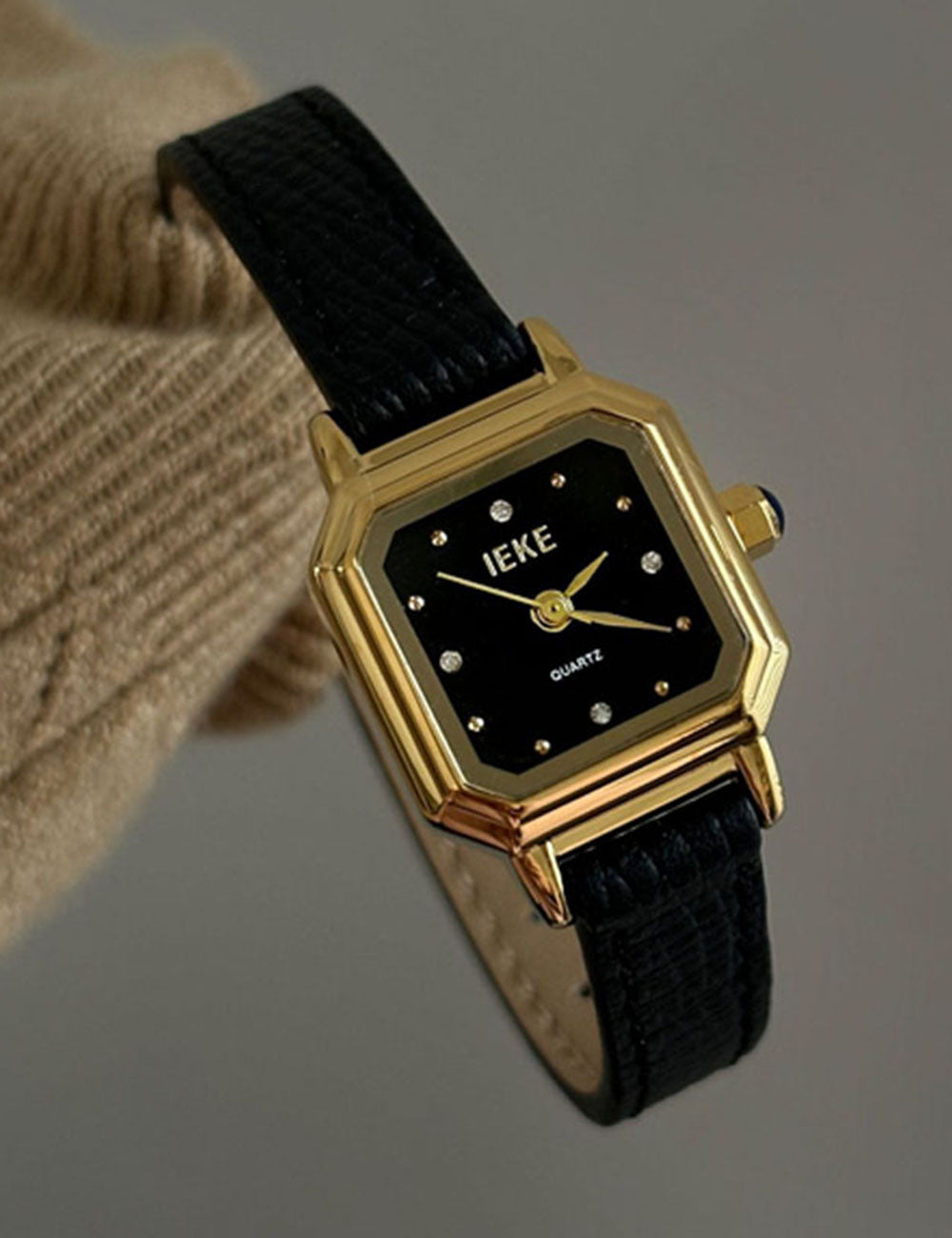 Vintage Octagonal Gold Case Leather Wrist Watch