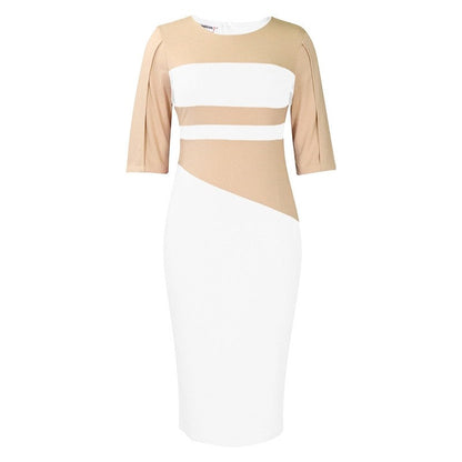 Plus Size OL Split Sleeve Colorblocking Hipster Dress