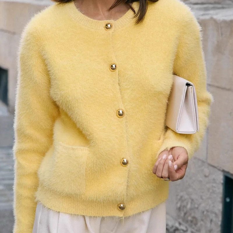Soft Fuzzy Solid Color Long Sleeve Sweater