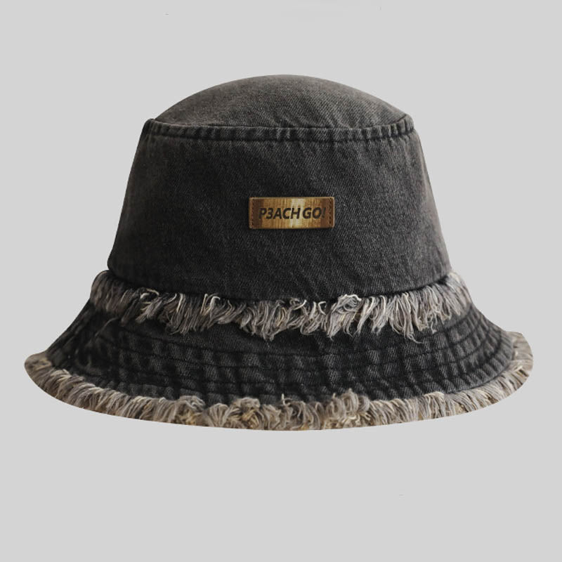 Denim Washed Distressed Frayed Bucket Hat
