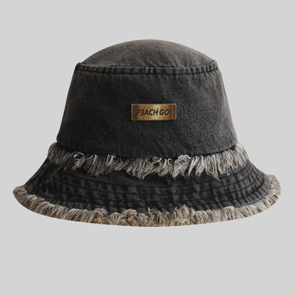 Denim Washed Distressed Frayed Bucket Hat