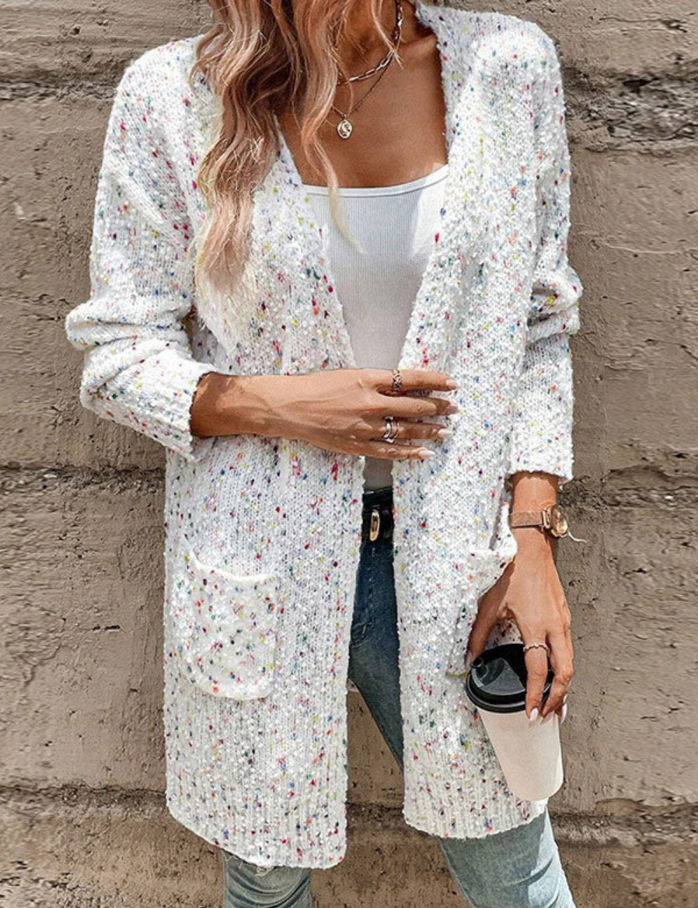 Colorful Loose Open Front Long Cardigan