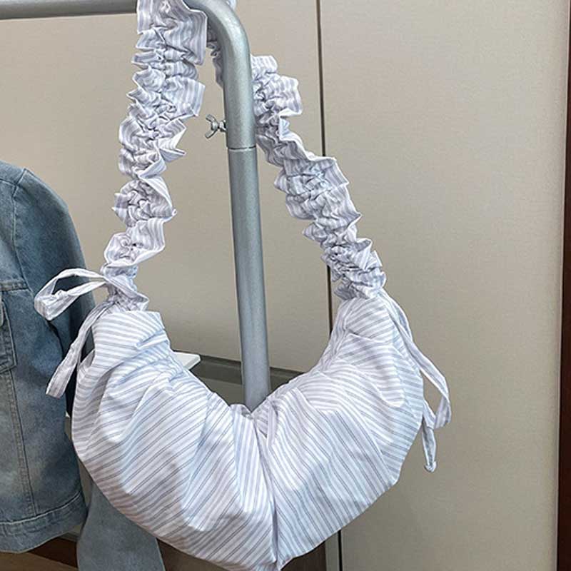 Ruched Striped Drawstring Casual Shoulder Bag