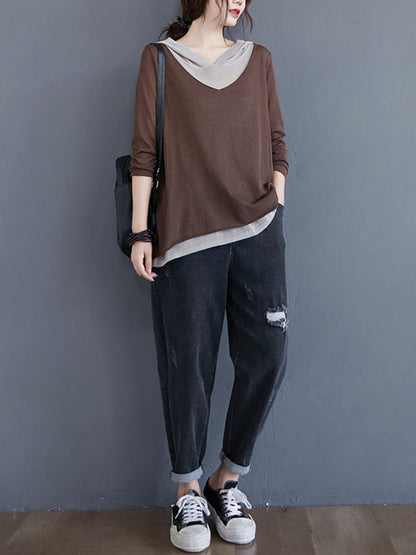 Original False Two Knitting T-Shirt Thin Sweater