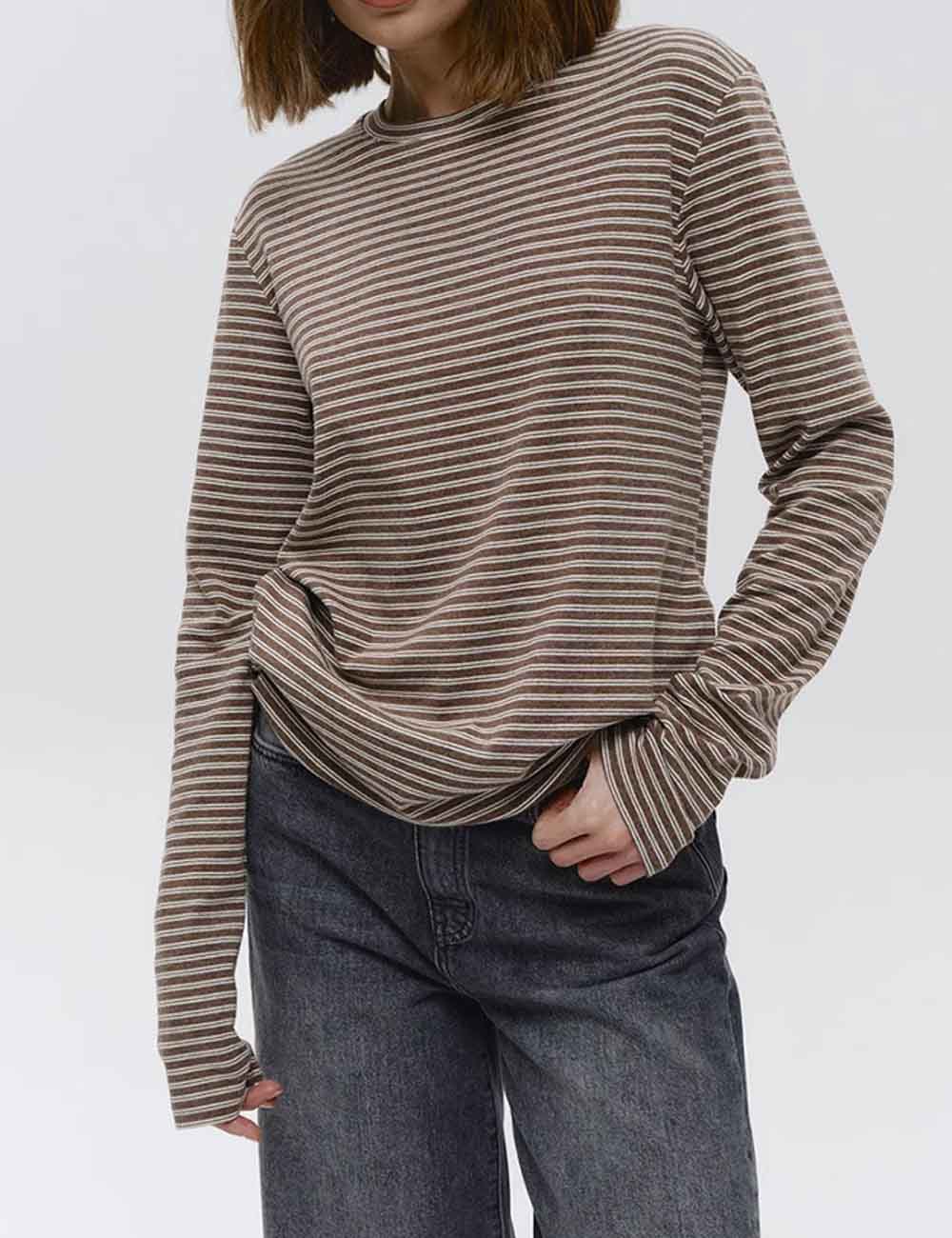 Simple Round Neck Long Sleeve T-Shirt