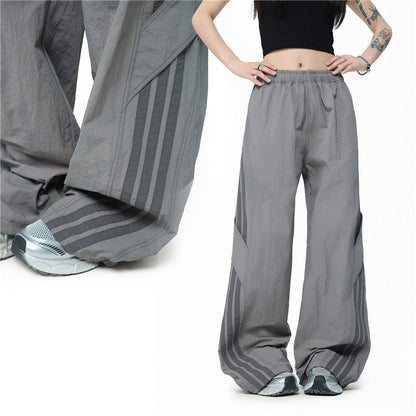 Unisex Streetwear Stripe Parachute Pants