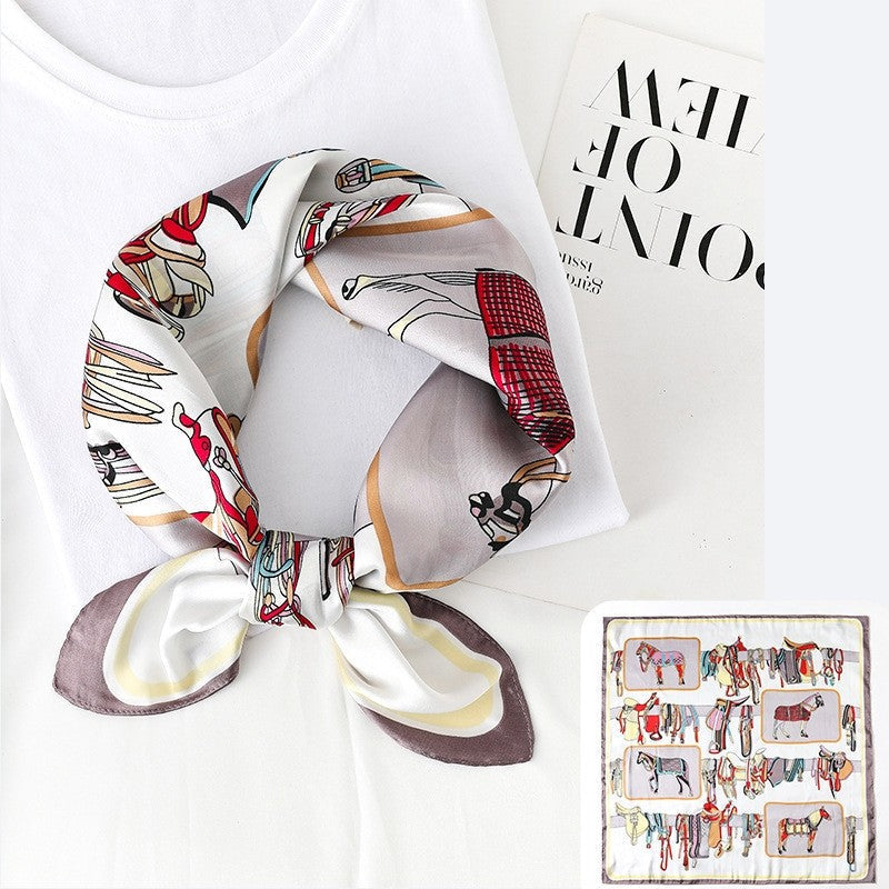 Vintage Double-Sided Printed Square Silk Imitation Scarf