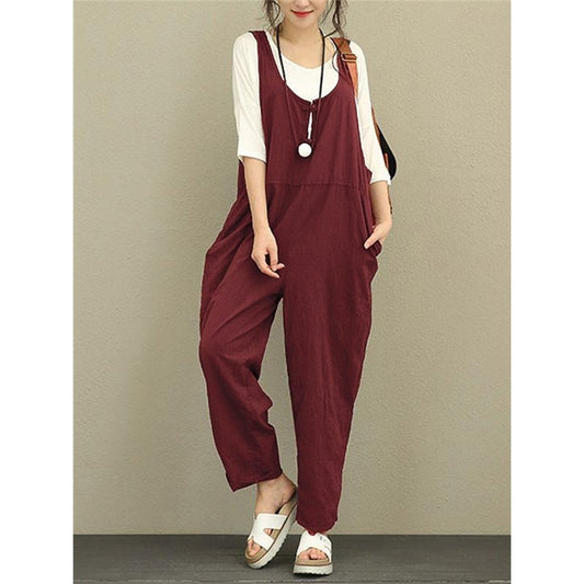 Leisure Solid Color Baggy Jumpsuit