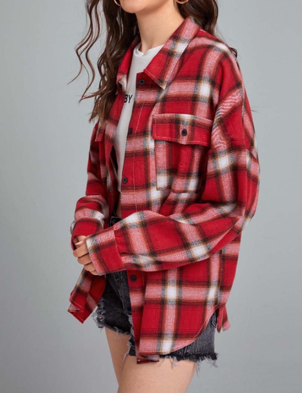 Vintage Plaid Lapel Collar Button Down Shirt