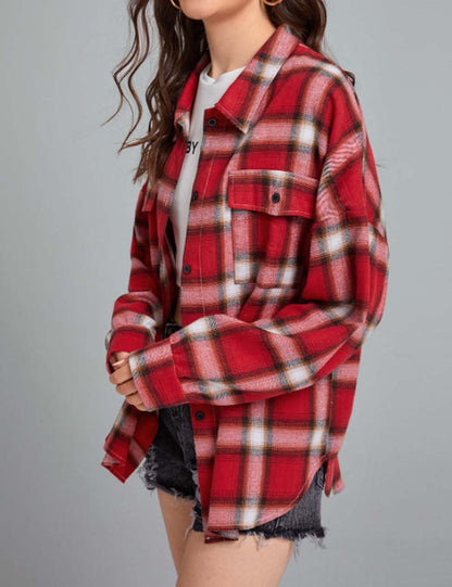Vintage Plaid Lapel Collar Button Down Shirt