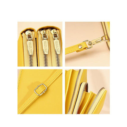 PU Leather Solid Color Large Capacity Multifunctional Purse One   Shoulder Crossbody Cell Phone Bag