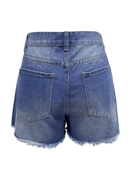 Distressed Washed Denim Shorts
