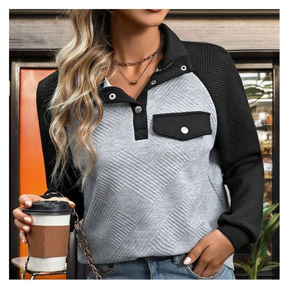 Casual Contrast Color Block Stand Collar Sweatshirt