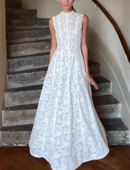 Vintage Mock Neck Sleeveless Lace Evening Dress