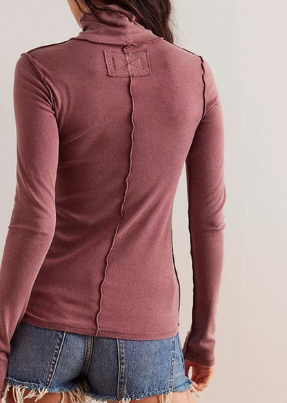 Solid Color Turtleneck Slim Basic Top
