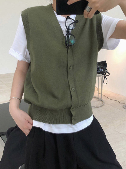 Leisure Solid Knitting Sweater Vest