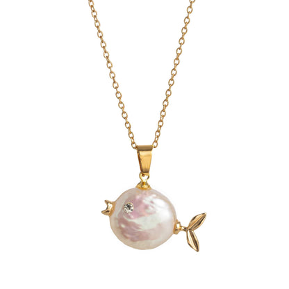 Cute Pearl Small Fish Pendant Necklace