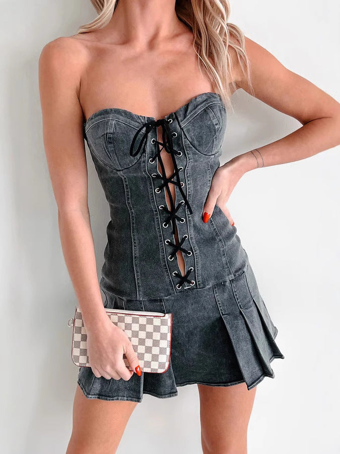 Women Fashion Sexy Tube Top Denim Dress