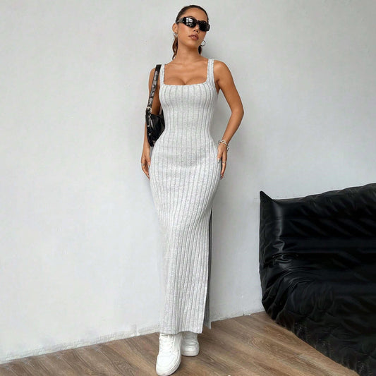 Women Fashion Sexy Solid Color Stripe Dress