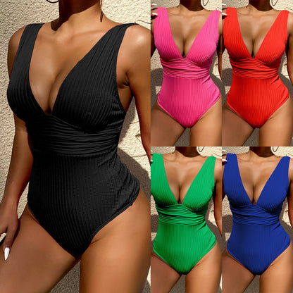 Traje de baño sexy de color sólido para mujer