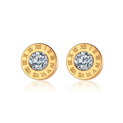 Simple Round Zircon-Encrusted Titanium Steel Earrings