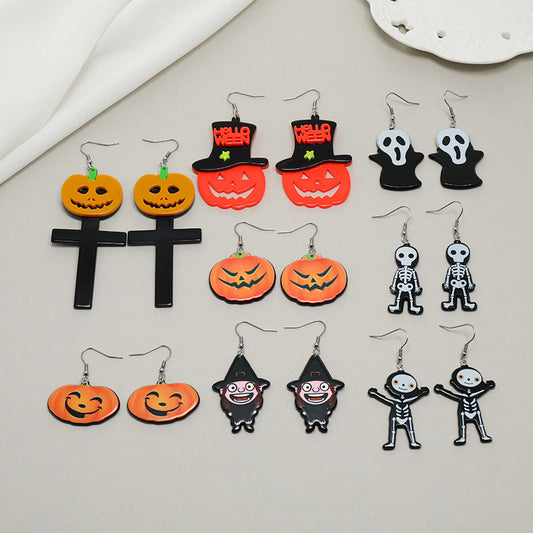 Pendientes de calavera de calabaza con diseño de Halloween para mujer