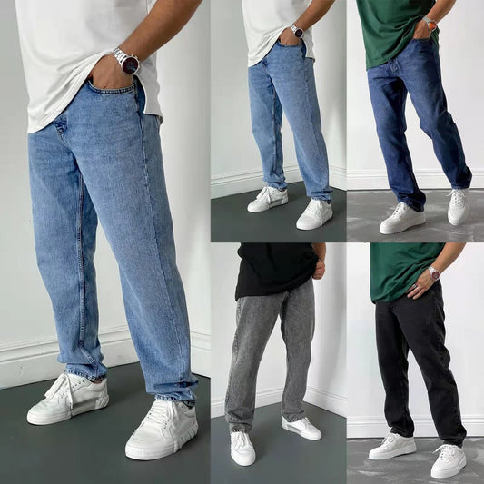 Men Simple Casual Straight Jeans - Multi-Pocket Denim Style