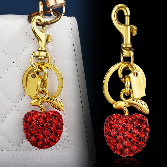 Women Fashion Metal Cute Rhinestone Apple Keychain